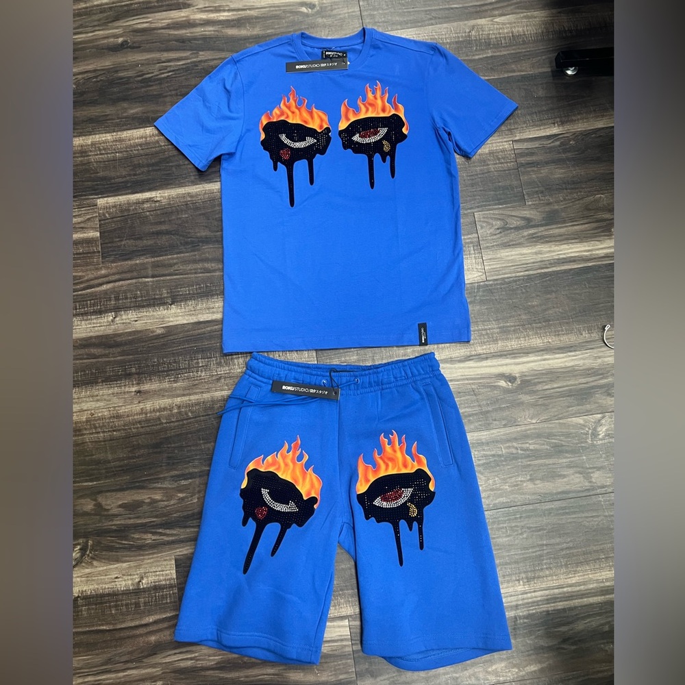 Roku Fire eyes Blue Graphic T-Shirt and Shorts Set